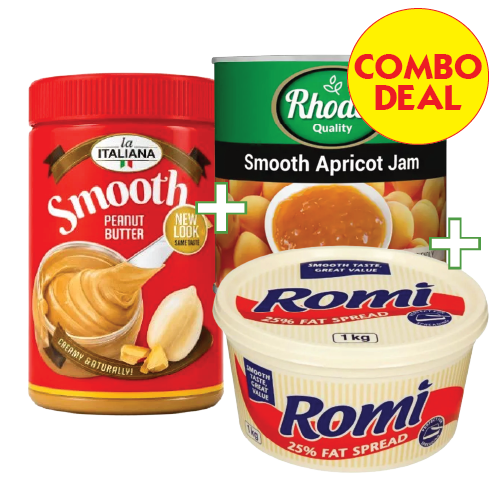 Combo Deal Laital Peanut Butter 400g, Rhodes Jam 900g & Romi Margarine 1kg