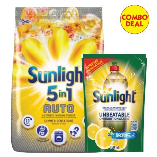 Combo Deal Sunlight Auto Washing Powder 3kg & Sunlight Dishwashing Liquid Pouch 750ml