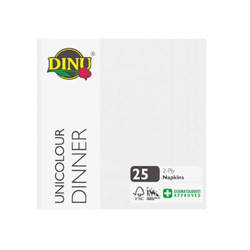 Dinu White Dinner Serviettes 2ply 25's