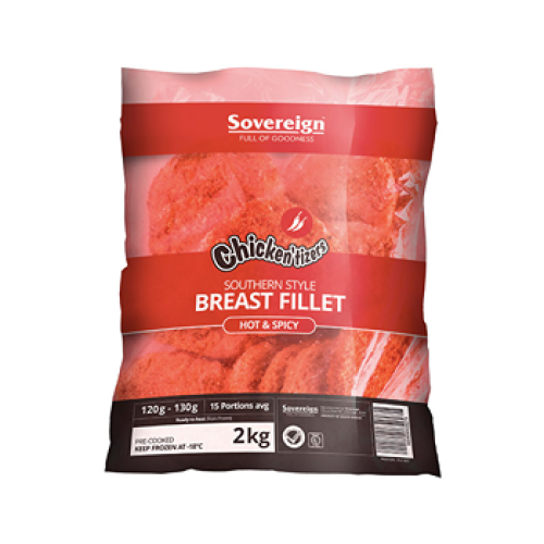 Sovereign Chicken'Tizers Crumbed Chicken Breast Burger Fillets Hot & Spicy 2kg