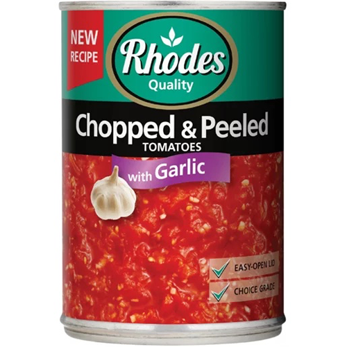 Rhodes Chopped & Peeled Tomatoes With Garlic 410g