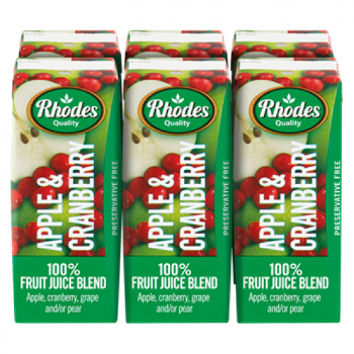 Rhodes 100% Apple & Cranberry Fruit Juice Blend 6x200ml