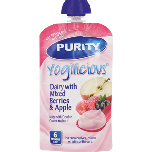 Purity Pouch Dairy With Mixed Berries & Apple 110ml from 6 Months