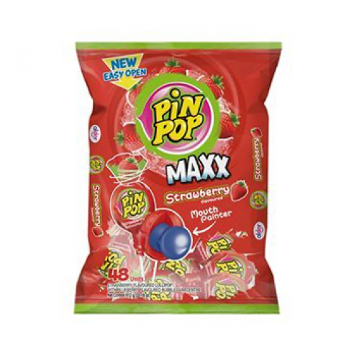 Pin Pop Maxx Mouth Painter Strawberry Lollipops 48's