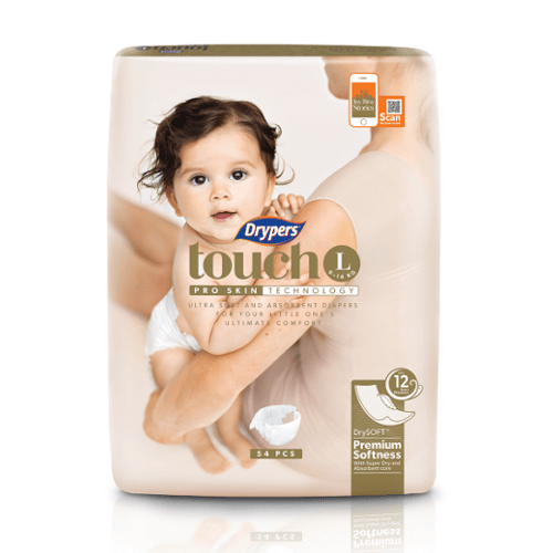 Drypers Touch Nappies Size Large (9-14 kgs) 34's Drypers Touch Nappies Size Large (9-14 kgs) 34's